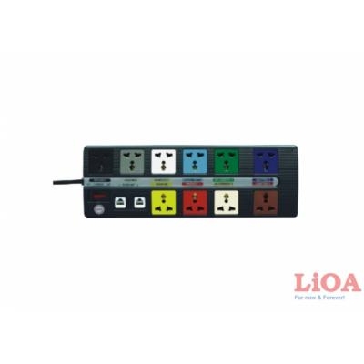 Ổ cắm kéo dài đa năng trung tâm có mạch chống sét đường thông tin 10 ổ màu đen