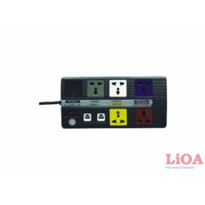 Ổ cắm kéo dài đa năng trung tâm có mạch chống sét đường thông tin 6 ổ màu đen