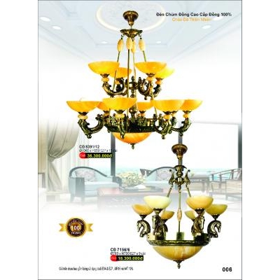 Đèn Chùm Đồng Cao Cấp Chóa Đá Thiên Nhiên 8391/12 - 7156/6