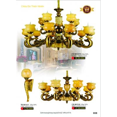 Đèn Chùm Đồng Cao Cấp Chóa Đá Thiên Nhiên CĐ 8613/15 - 8615/8