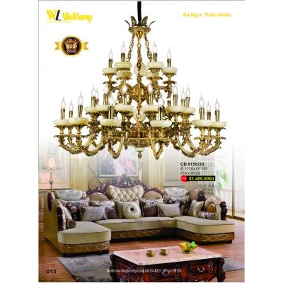 Đèn Chùm Đồng Cao Cấp Đá Ngọc Thiên Nhiên CĐ 9150/30