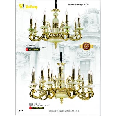 Đèn Chùm Đồng Cao Cấp CĐ 9152/8 - 9153/15