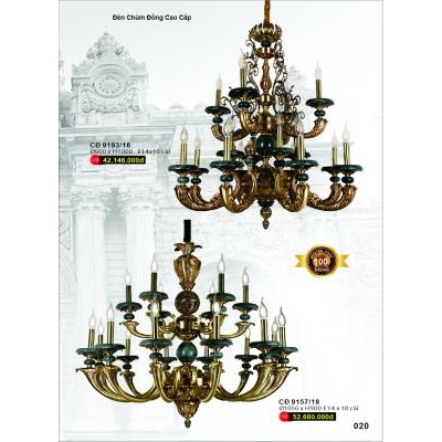 Đèn Chùm Đồng Cao Cấp CĐ 9193/16 - 9157/18