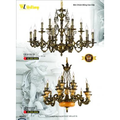 Đèn Chùm Đồng Cao Cấp CĐ 9159/18 - 9163/15