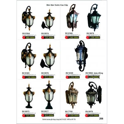 Đèn Tường Sân Vườn Cao Cấp SV 8364-8365-8366