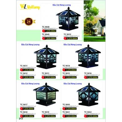 Đèn Đầu Cột Nhôm Đúc Năng Lượng Mặt Trời TC 9651-9652-9653-9654